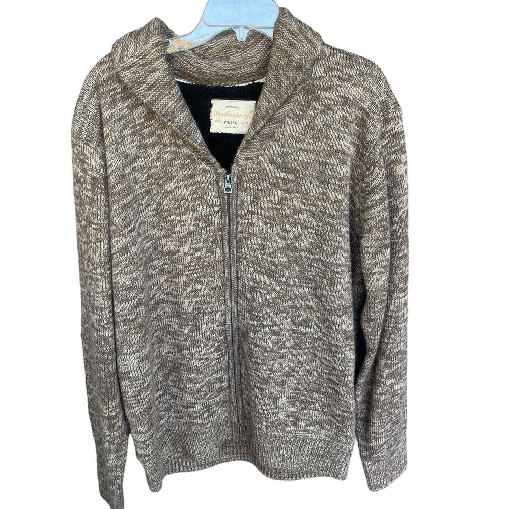 Weatherproof Jacket Mens Large Full Zip Brown Sherpa Lined‎ Shawl Collar Pockets